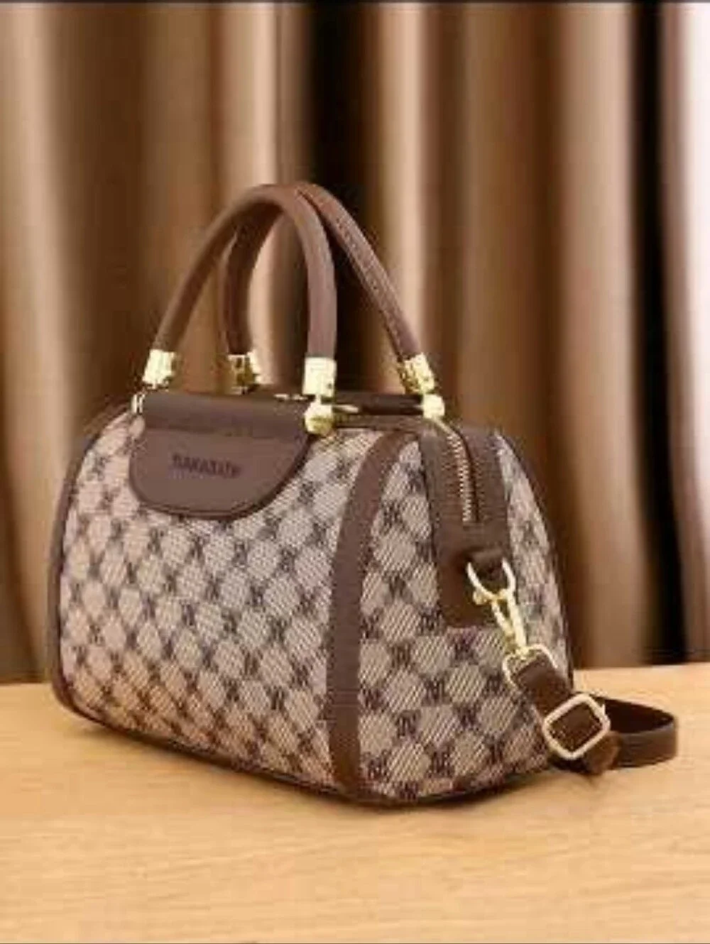 Coffee/Brown Signature Satchel 3pcs Set Fashion Printed Tote Bag, Wallet, Pillow